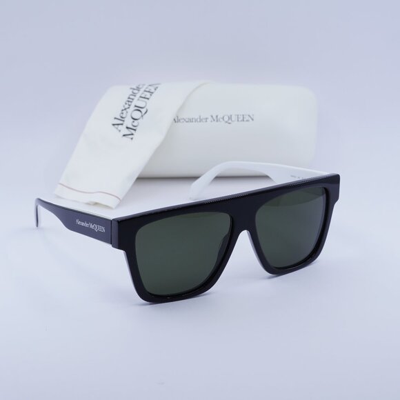 Alexander McQueen AM0302S 003 Square Sunglasses – Black & White/Green - Picture 1 of 10